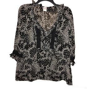 Bila Floral Sheer Blouse Black White‎ Small